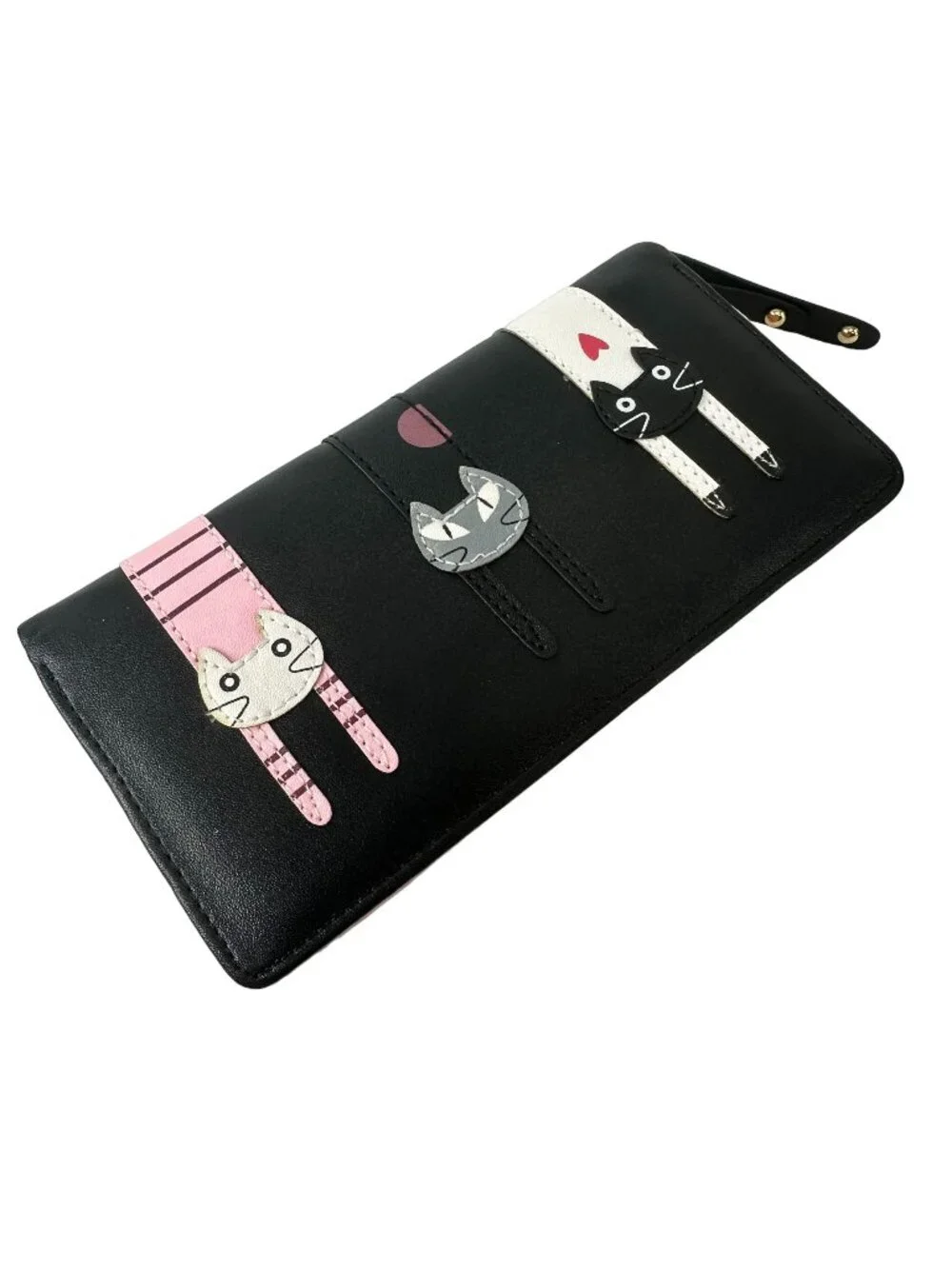 Black & Pink Vinyl Cute Cat Wallet Change Purse